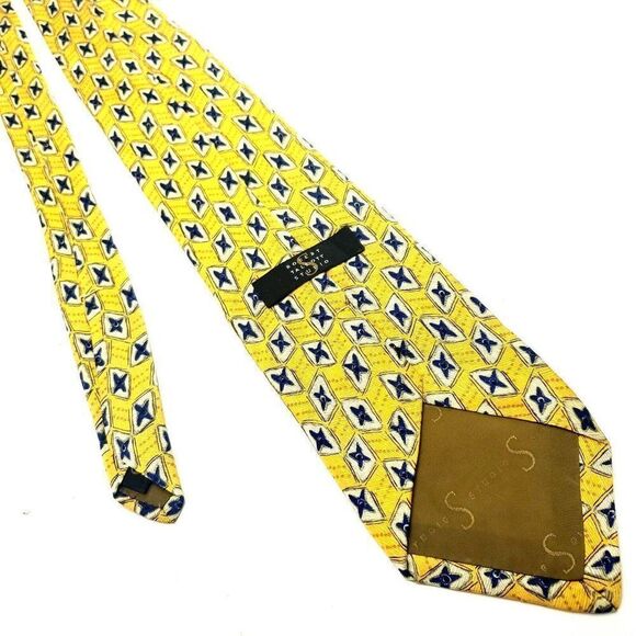 Robert Talbott Studio Yellow Silk‎ Tie Woven Wide Geometric - Picture 3 of 6
